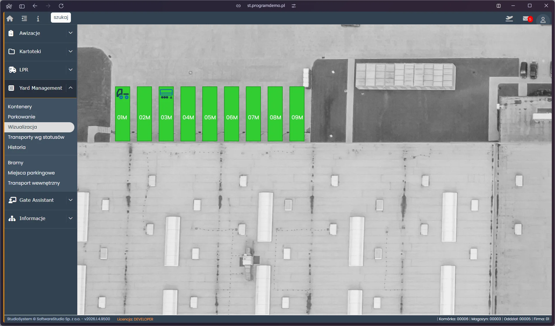 Studio VSS.net - Yard Management - wizualizacja placu z rampami i miejscami parkingowymi